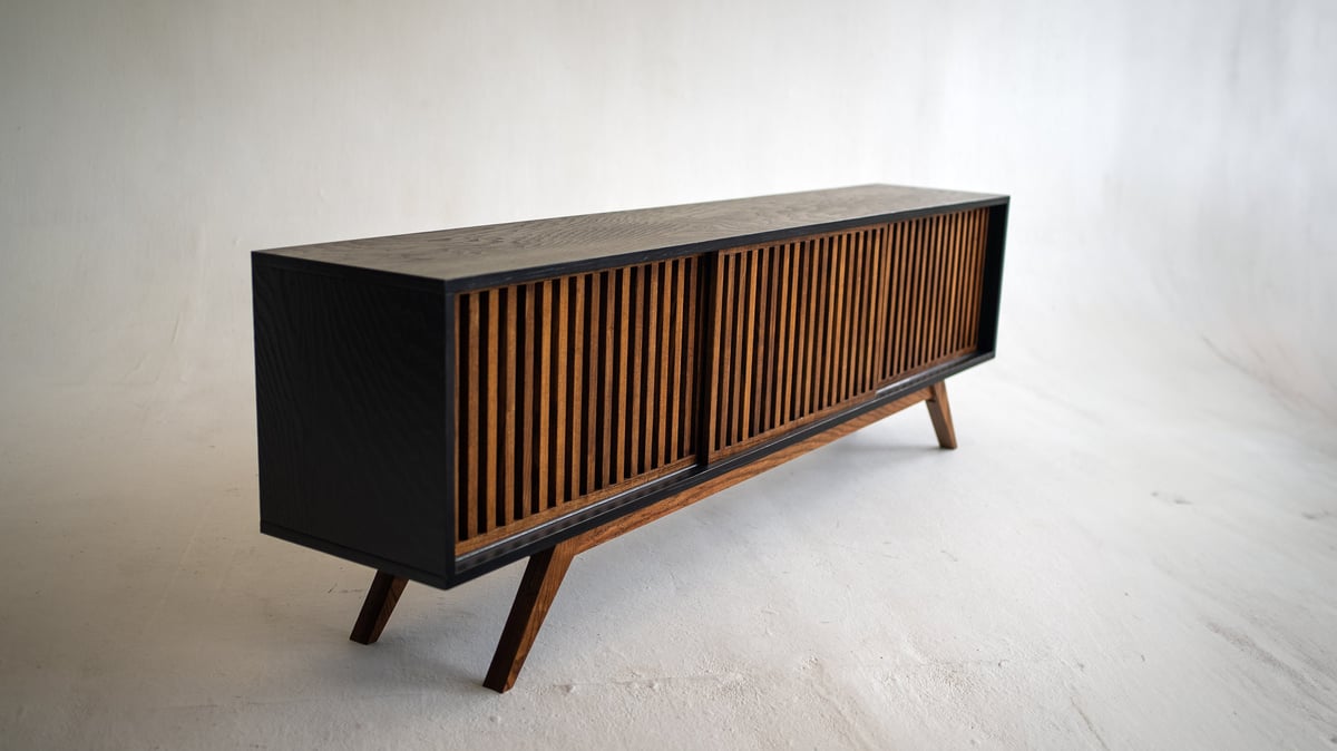 Urban Mid Century Modern Black TV Console Record Player Stand