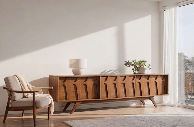 Mid Century Modern Brasilia Styled Walnut Record Player Stand