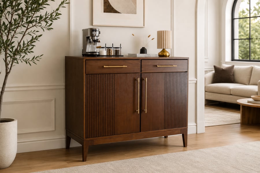 Walnut Coffee Bar Cabinet with Fridge Space