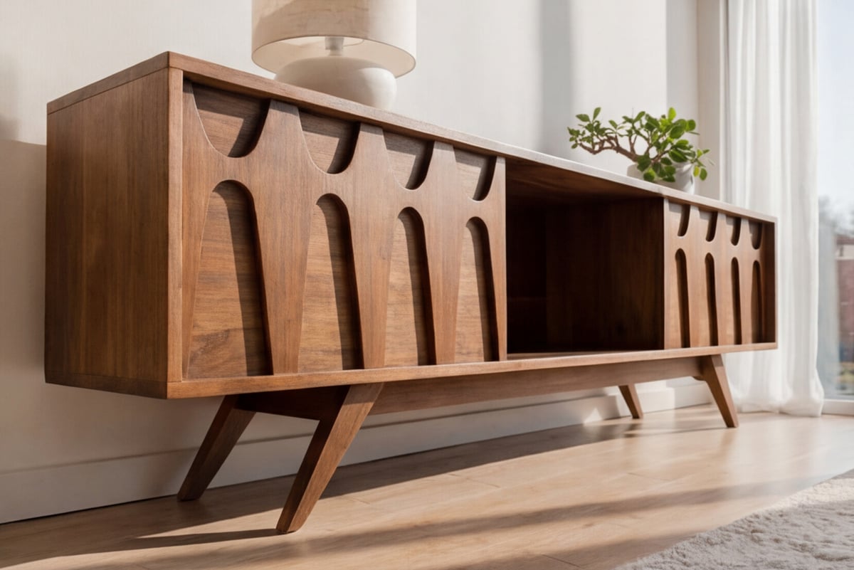 Mid Century Modern Brasilia Styled Walnut Record Player Stand