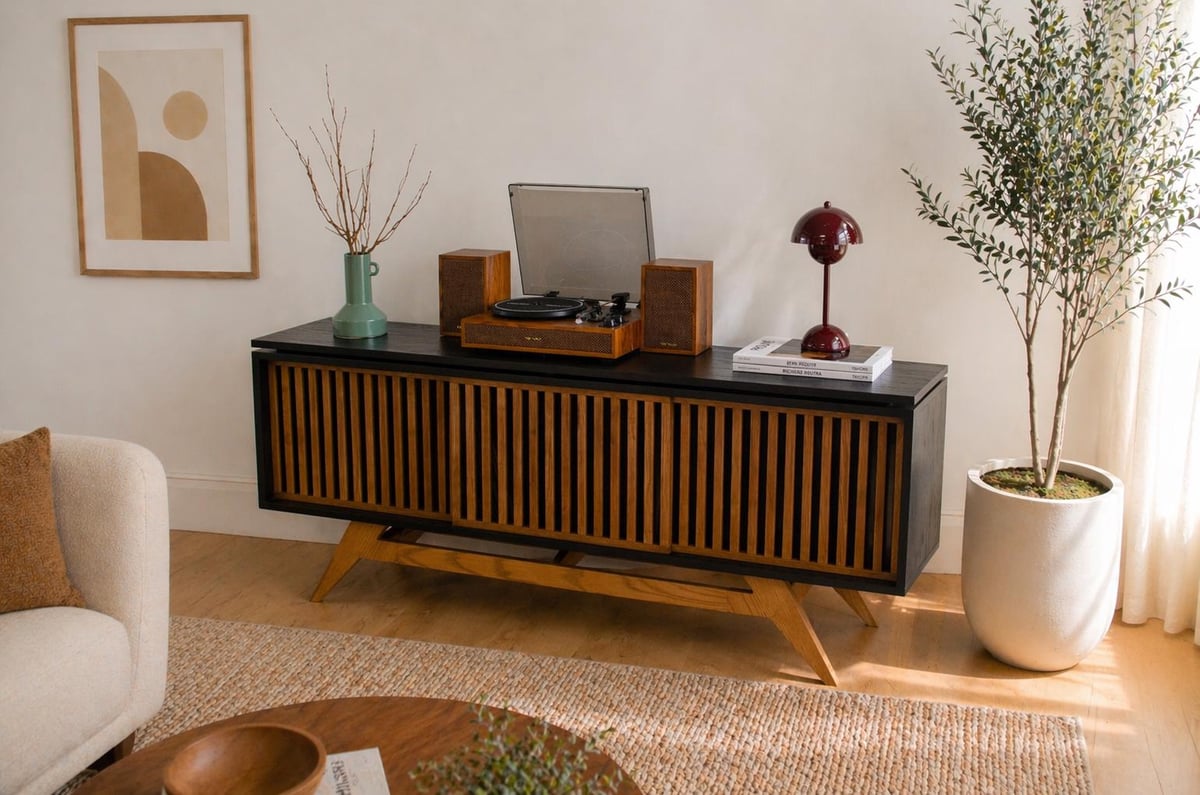 Urban Mid Century Modern Record Player Vinyl Storage Stand - side view