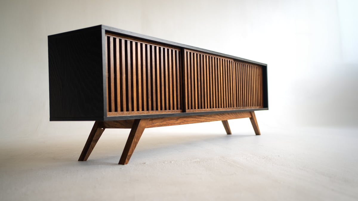 Urban Mid Century Modern Black TV Console Record Player Stand