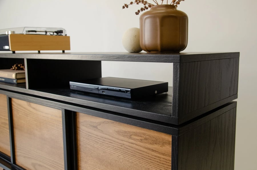 Mid Century Modern Oak Two Tier Record Player Vinyl Storage Stand