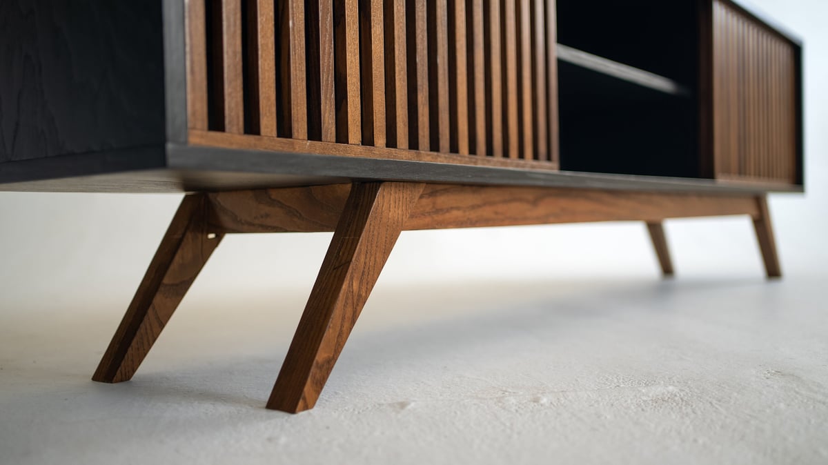 Urban Mid Century Modern Black TV Console Record Player Stand