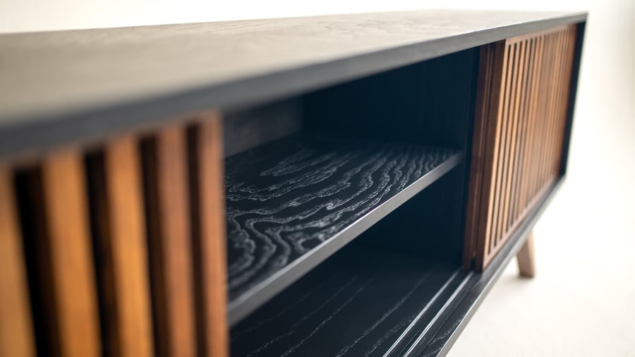 Urban Mid Century Modern Black TV Console Record Player Stand