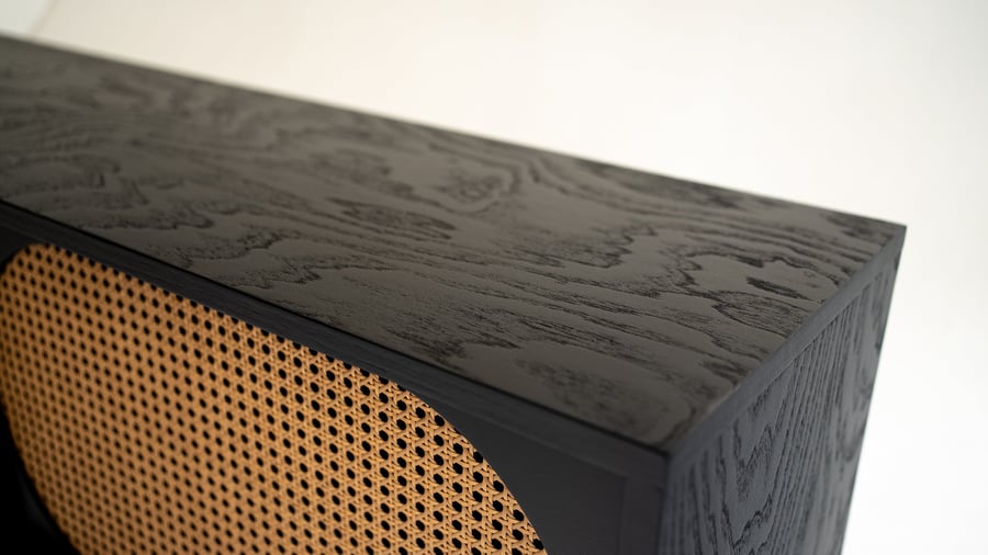 Sunset Mid Century Modern Black Media TV Console Record Player Stand