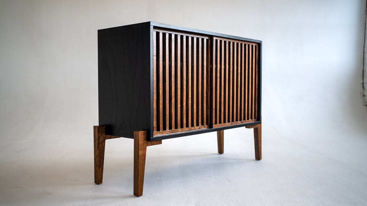 Black Urban Slat Record Player Vinyl Storage Stand
