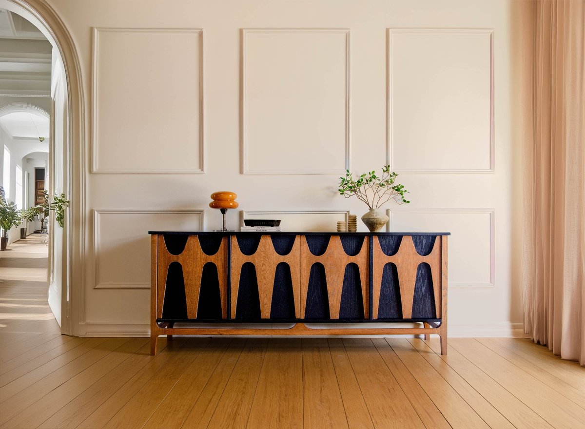Brasilia Styled Mid Century Modern Credenza Wine Bar Record Player Stand